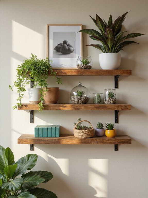 vibrant plants enhance shelves