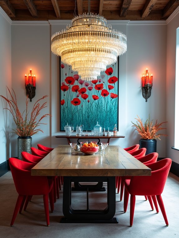vibrant red and blue decor