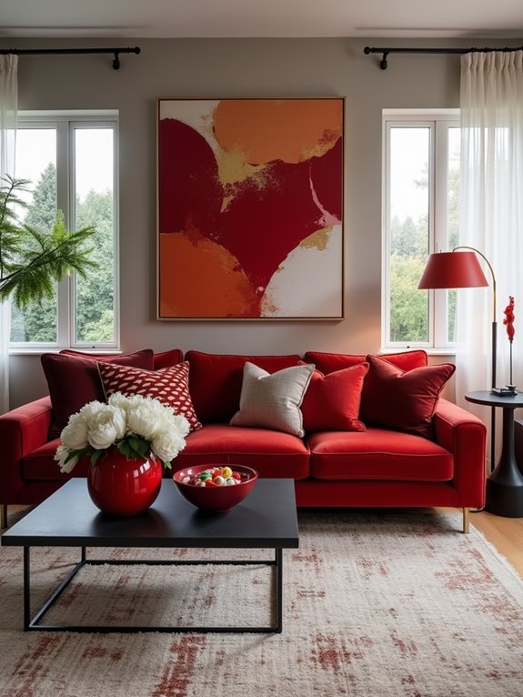 vibrant red living room accents
