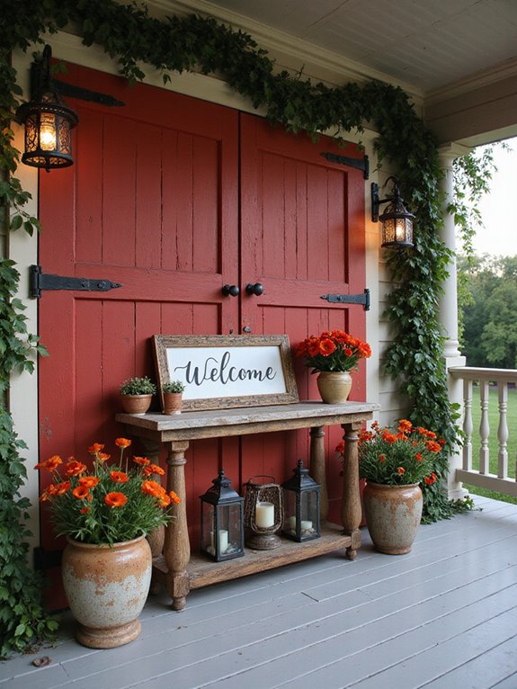 vibrant red porch decor