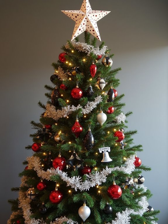 whimsical red and black ornaments