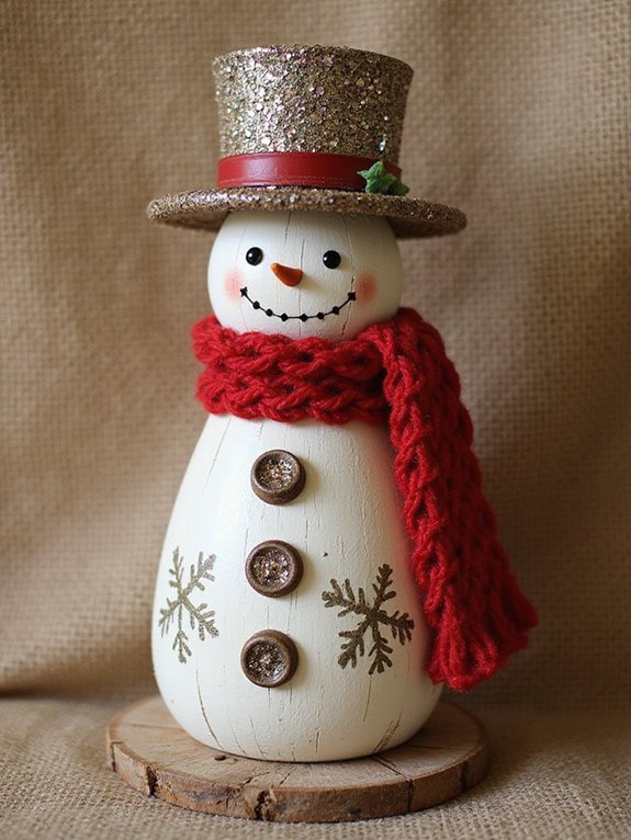whimsical wooden spool snowman