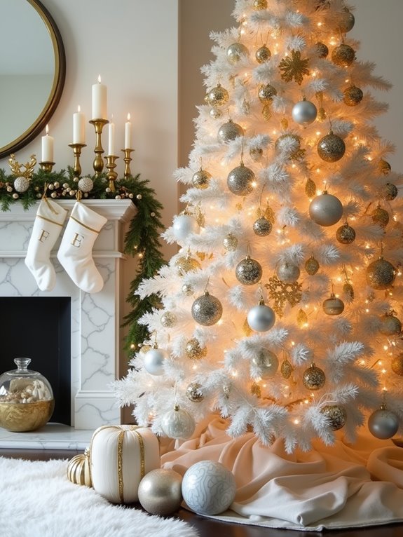 white and gold ornaments