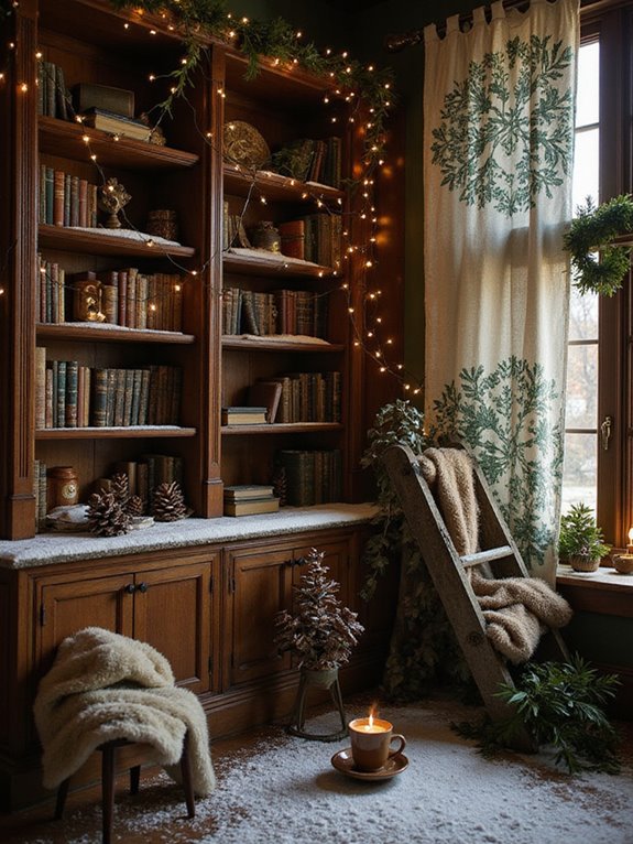 winter wonderland bookshelf decor