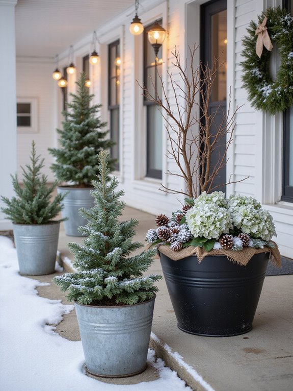 winter wonderland planter arrangements