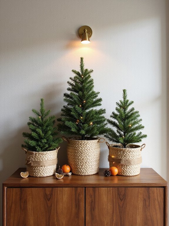 woven baskets with trees