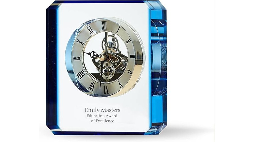 engraved clear crystal clock