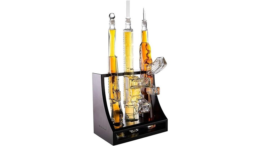 three gun whiskey decanter display